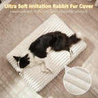 Dog Bed Medium Size Dog, Flat Pet Beds with Removable Washable Cover, Pet Mat Cute Crate Bed Thick Shredded Chopped Crate Foam & Anti Slip Bottom for Indoor, 29"x21"x3" Cream