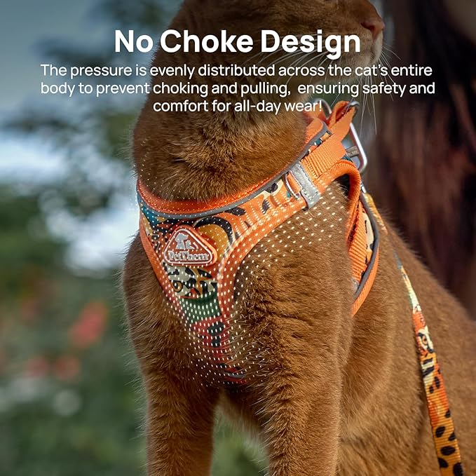 Cat Harness and Leash Set, Step-in Escape Proof Adjustable Vest Harness for Small Medium Large Cats, Lightweight Soft Breathable Reflective Kitten Harness, Easy to Wear for Walking Travel, Camping, S