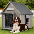 Outdoor Dog House Weatherproof, casa para Perros Wooden Medium-Large Breed with Anti-Chewing Iron Frame, Ventilated Window, Easy Clean and Assemble, 30.5" L x 37.4" W x39 H