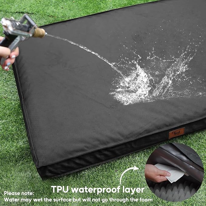 Outdoor Orthopedic Dog Bed, Waterproof Dog Bed for Large Dogs 36x27 Inch, Egg Crate Foam Pet Mat with Washable Removable Oxford Cooling Cover, Black