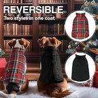 VIVAGLORY Softjoy Dog Coat, Dog Jacket for Winter & Christmas, Coat with Harness Hole & Velcro Closure, Reversible Plaid Checkered Warm Fluffy Heavy Duty for Puppy, S, Red
