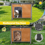 Aivituvin Dog House Outdoor & Indoor Wooden Dog Kennel for Winter with Raised Feet Weatherproof for Small & Medium & Large Dogs,Unique All-Around Iron Frame (Brown, M)