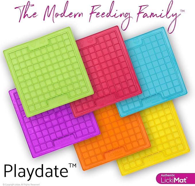 LickiMat Classic Playdate, Cat Slow Feeder Lick Mat, Boredom Anxiety Reducer; Perfect for Food, Treats, Yogurt, or Peanut Butter. Fun Alternative to a Slow Feed Cat Bowl or Dish, Orange