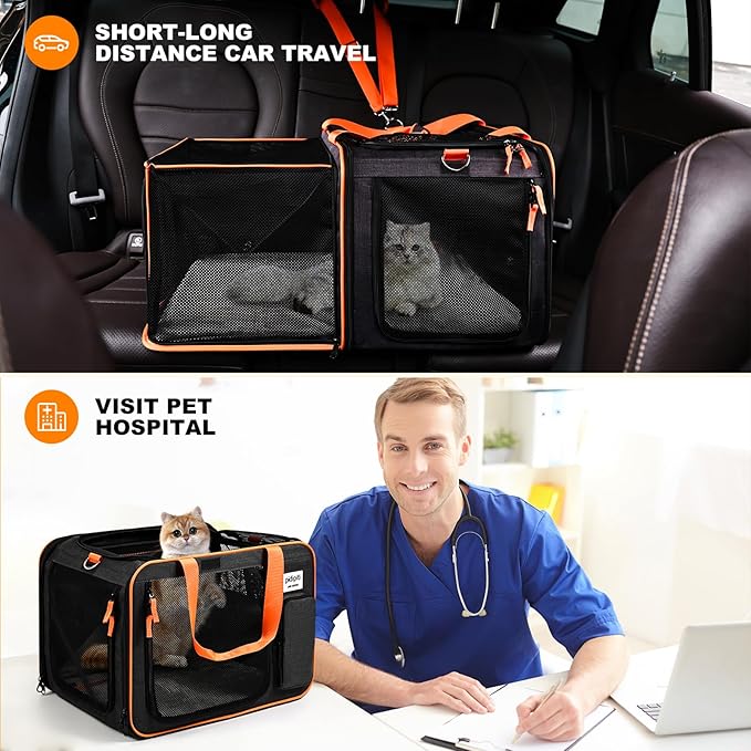 20 x 14 x 14 inches Expandable pet Carrier for 1 Large cat Under 25 lbs,2 Medium Cats/Rabbits 20 lbs+, 1 Small Dog Under 15 lbs,cat Crate/Bag for Short Trip/Long Distance car Travel