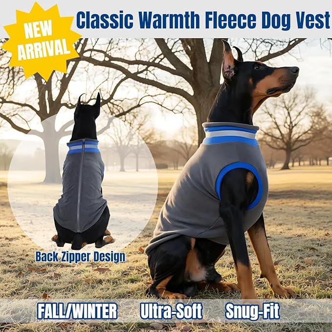 Winter Warmth Turtleneck Fleece Vest Dog Clothes, Ultra-Soft & Snug-fit Coat for Large Dogs with Back-Zipper, Thermal Doggie Vests Coats with Reflective Strip, Pet Sweater Standard Poodle(Grey, XL)