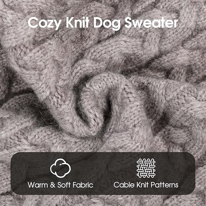 SAWMONG Dog Sweater, Dog Sweaters for Small Dogs Girls Boys, Pullover Turtleneck Knitted Doggy Sweatshirt, Cold Weather Pet Clothes（Grey, X-Small