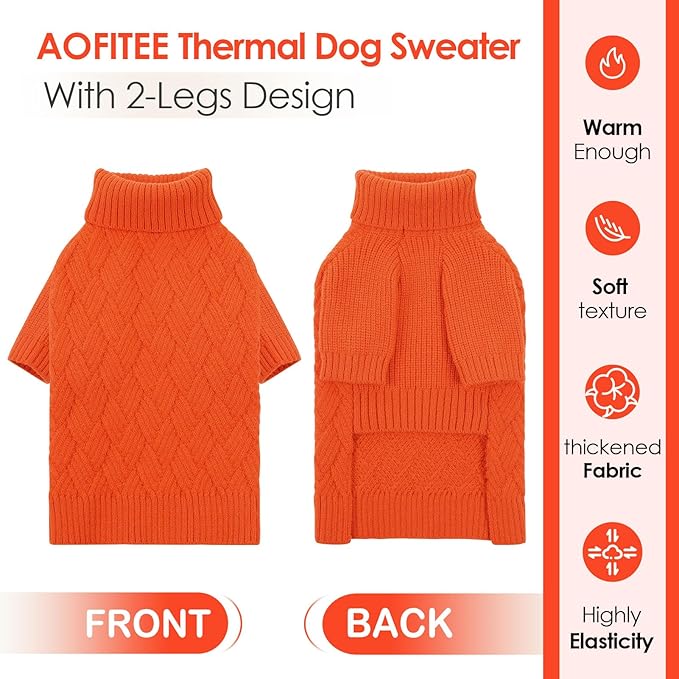AOFITEE XL Dog Sweater, Dog Sweater Large Size Dogs, Large Dogs Sweaters for Female Male, Turtleneck Thick Warm Knitted Winter Fall Pet Sweatshirt, Solid Pet Halloween Costume (Orange, XLarge)