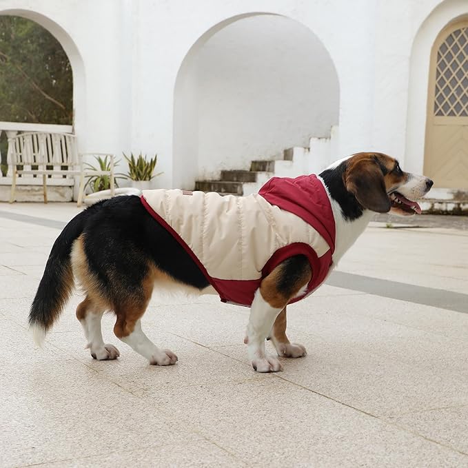 Fleece Lining Extra Warm Dog Hoodie in Winter,Small Dog Jacket Puppy Coats with Hooded,Beige and Red S