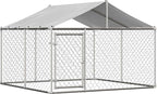 Outdoor Dog Enclosure Heavy Duty Dog Kennel House Mesh Outside Galvanized Chain Link Dog Run with Roof,Dog Cage Large Dogs Dog Pen Pet Kennel W/Waterproof Anti-UV Cover&Secure Lock for Large Dog