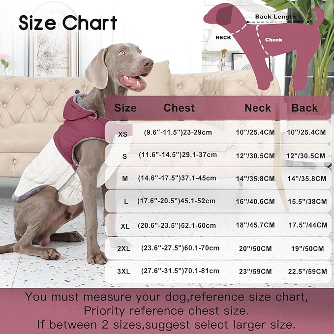 Detachable Hooded Dog Coat with Harness for Large Dogs,Super Warm Fleece Puppy Jacket for Cold Winter Doggie Coats,Red XXL