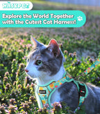 Halypet Cat Harness and Leash Set[MAX Safety 4th-Gen] Cute Escape Proof Vest Harness for Girl&Boy Cat Walking, Comfortable Adjustable Leash and Reflective Strips for Outdoor Kitten, XS Green Tropics