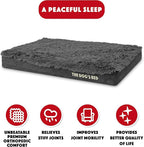 The Dog’s Bed Orthopedic Memory Foam Dog Bed, Large Grey Faux Fur, Pain Relief for Arthritis, Hip & Elbow Dysplasia, Post Surgery, Lameness, Supportive, Calming, Waterproof Cover
