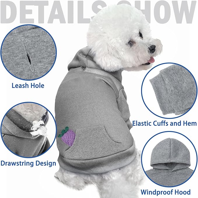 SCENEREAL Dog Hoodie Sweaters for Small Medium Large Size Dogs, Fleece Pet Sweatshirt with Hat and Pocket,Soft Cold Winter All Weather Puppy Clothes for S to XL Sized Dogs,Grey (S)