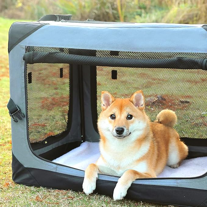 Pettycare 26 Inch Collapsible Foldable Soft Dog Kennel with Chew Proof Mesh Windows, Indoor & Outdoor Travel Dog Crate