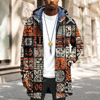 Mens Long Cardigan Hoodies Full Zip Fleece Lined Jackets Fashion Knitted Color Block Hooded Coat with Pockets