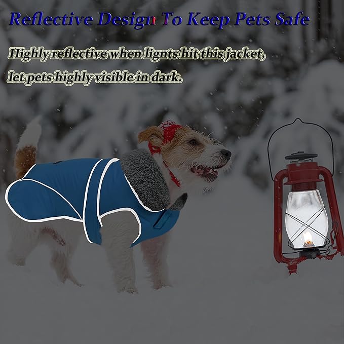 Dogcheer Dog Coat, Waterproof Dog Jacket Reflective Pet Winter Coat with Adjustable Hook & Loop, Christmas Puppy Fleece Jacket Warm Turtleneck Snowsuit for Small Medium Large Dogs - Sky Blue, 3XL