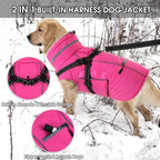 PETDSH Dog Coat Large, Built-in Harness Dog Jacket with Warm Fleece Lining, Waterproof Reflective Dogs Winter Coat, Pet Coats with Pocket and Trash Bags (Pink, X-Large)