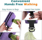 PetBonus Dog Poop Bag Holder, Portable Pet Waste Bag Dispenser, 2 Pouches for Treats and Walking Accessories, Fit All Leashes, Includes 1 Roll of Dog Poop Bags (Purple)