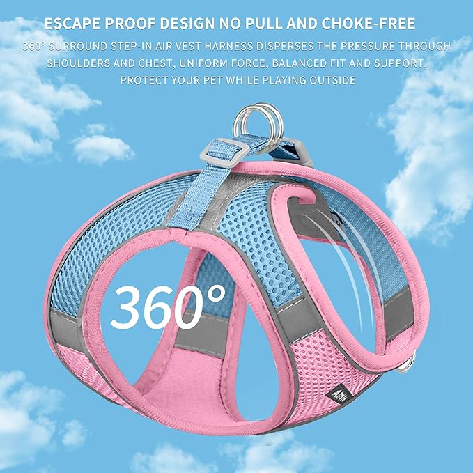 AIITLE Step in Dog Harness and Leash Set - Summer No Pull Escape Proof Vest Harnesses with Soft Mesh and Reflective Bands, Adjustable Pet Outdoor Harnesses for Small and Medium Dogs Pink M