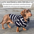 DJANGO Dog Hoodie – Warm, Lightweight, Soft & Stretchy Dog Sweater with Hood, Harness Hole & Elastic Waistband – Cozy Sweatshirt for Small Dogs up to 25 lbs, Dachshunds & Puppies – Navy Blue, X-Small