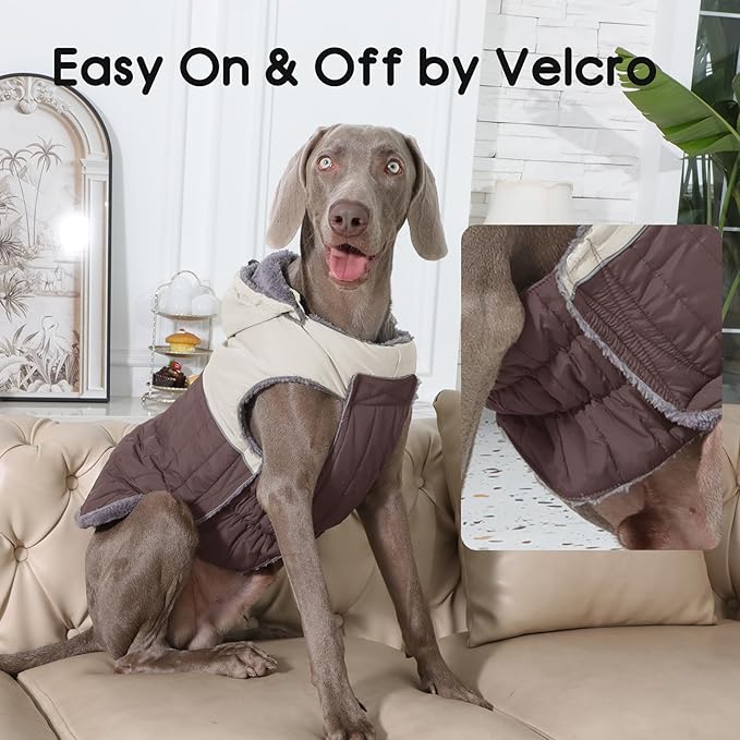 Detachable Hooded Dog Coat with Harness for Small Dogs,Super Warm Fleece Puppy Jacket for Cold Winter Doggie Coats,Brown M