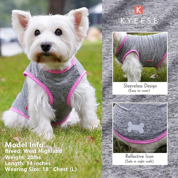 KYEESE 2 Pack Dog Shirts Quick Dry Soft Stretchy Dog T-Shirts with Reflective Label Tank Top Sleeveless Vest Sun Protection Pet Clothes for Small Medium Pet, Large, Grey+Hotpink