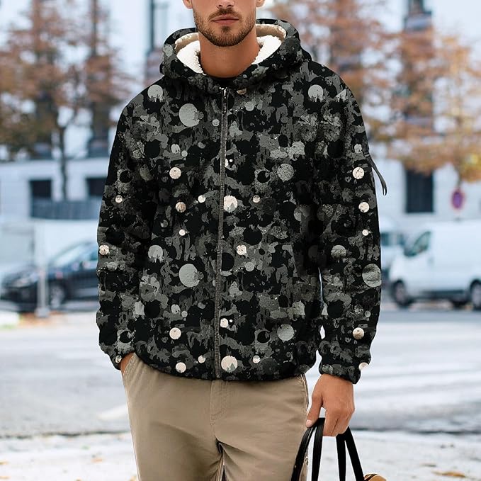 Men's Camouflage Hunting Fleece Lined Hoodie Camo Jackets Zip Up Long Sleeve Casual Winter Coats Hood Outerwear