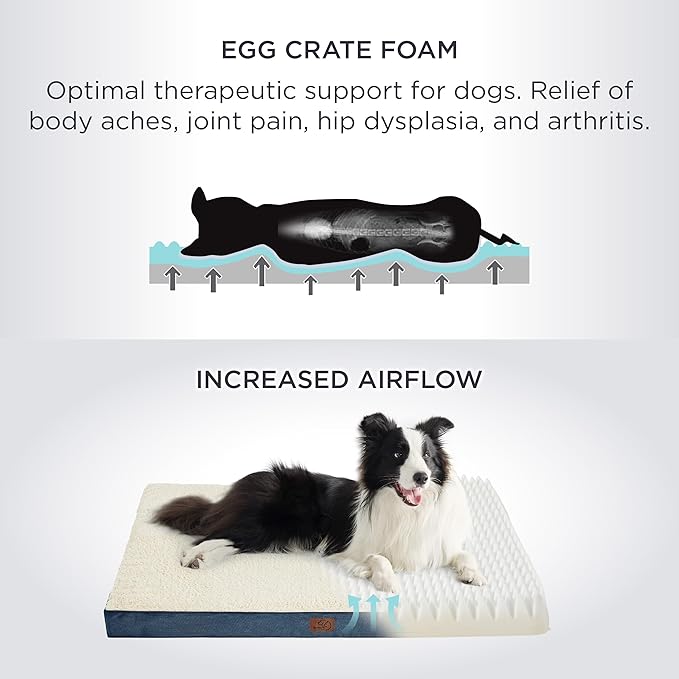 Bedsure Large Dog Bed for Crate - Comfy Flat Pet Beds with Removable Washable Cover, Orthopedic Egg Crate Foam Crate Mat, Suitable for Pet Up to 50 lbs