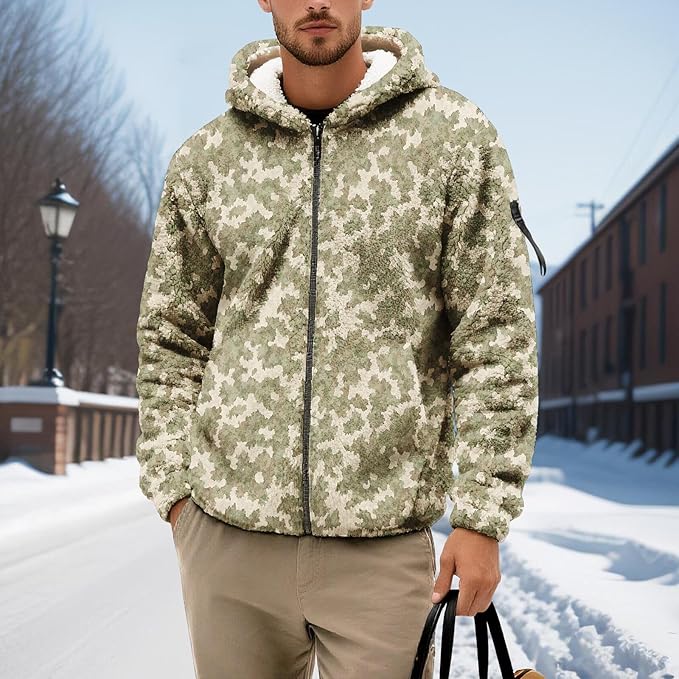 Men's Camouflage Hunting Fleece Lined Hoodie Camo Jackets Zip Up Long Sleeve Casual Winter Coats Hood Outerwear
