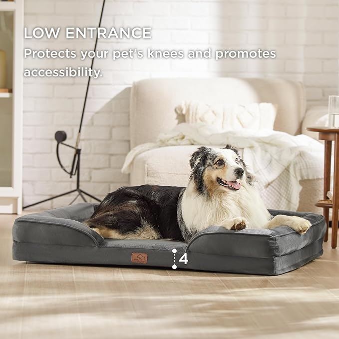 Bedsure Orthopedic Dog Bed for Extra Large Dogs - XL Washable Dog Sofa Bed Large, Supportive Foam Pet Couch Bed with Removable Washable Cover, Waterproof Lining and Nonskid Bottom, Dark Grey