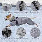 BRKURLEG Grey Dog Winter Coat, Cozy Winter Dog Jackets, Small Dogs Coat with Harness, Onesie Body Warm Puppy Jacket, Pet Reflective Windproof Cold Weather Jackets, Puppy Four-Legged Puffer Coats, L