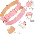 Leather Dog Collar for Small Medium Large Dogs, Soft Padded Dog Leather Collar with Heavy Duty Gold Buckle, Durable & Comfortable for Small Dogs Daily Walking (Pink, S)