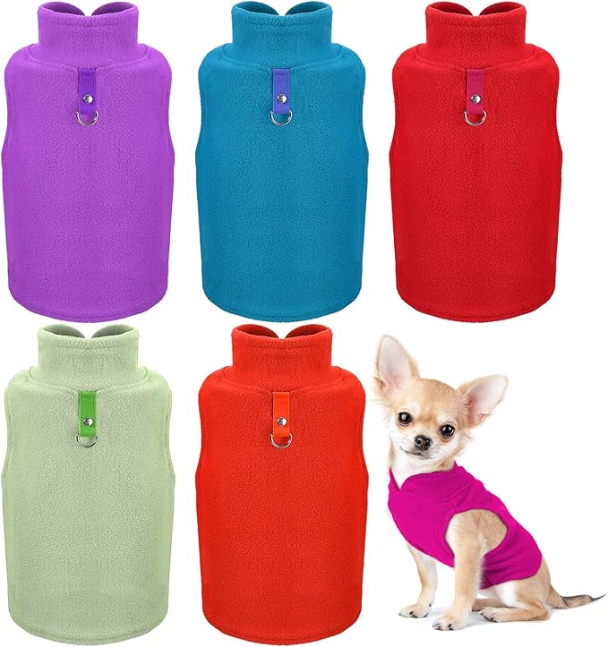 6 Pack Winter Dogs Sweater for Small Dogs Warm Clothes Fleece Vest with Leash Ring Sleeveless Dog Jacket for Little Medium Puppy Pet Unisex(Medium,Bright Colors)