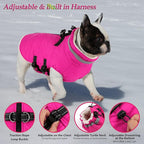 Dogcheer Dog Coat, Waterproof Dog Jacket with Harness, Reflective Adjustable Puppy Winter Coat with Zipper, Christmas Snow Jacket Clothes for Small Medium Large Dogs - Pink 3XL