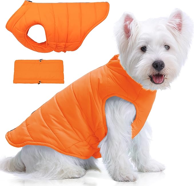 PUMYPOREITY Dog Puffer Coat with Detachable Scarf, Warm Padded Cold Weather Vest, Windproof Lightweight Snowsuit, Water Resistant Dog Winter Coats, Thermal Winter Jacket for Small Medium Large Dogs