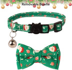 ADOGGYGO Christmas Cat Collar Breakaway with Bowtie Bell - 2 Pack Santa Snowflake Xmas Kitten Collar with Removable Bowtie Christmas Bow tie Collar for Kitten Cat