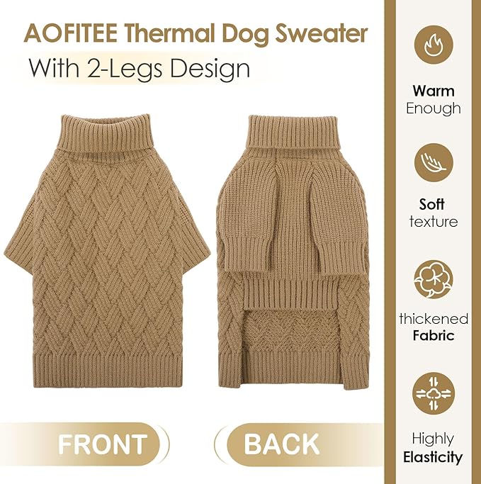 AOFITEE Small Dog Sweater, XS Dog Sweater, Warm Dogs Halloween Sweaters, Dogs Winter Sweaters for Pet Girl Boy, Turtleneck Thick Puppy Sweatshirt Female Male for Yorkie, Chihuahua (Brown, XSmall)