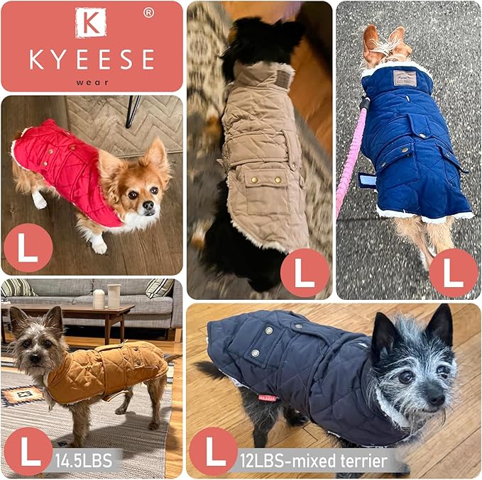 KYEESE Dog Coat Windproof Dog Coats for Small Dogs Soft Pet Sweater for Cold Weather Waterproof Dogs Jacket with Fleece Lined Thick Cat Clothes with Pocket Warm Pet Winter Puffer Coat with Leash Hole