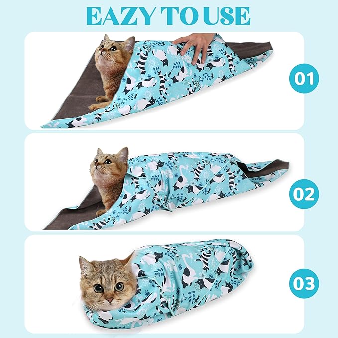 35.4" Cat Grooming Wrap, Cat Wrap for Cutting Nails, Anti-Scratch, Anti-Escape Calming Packaging, Cat Swaddle Wrap for Adult Cats, XX-Large
