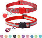 BANMODER 2 Pack Reflective Cat Collar Breakaway with Bell,Personalized Kitten Collars,Adjustable Safety Buckle Collar for Male Cats Girls & Boys (Red)
