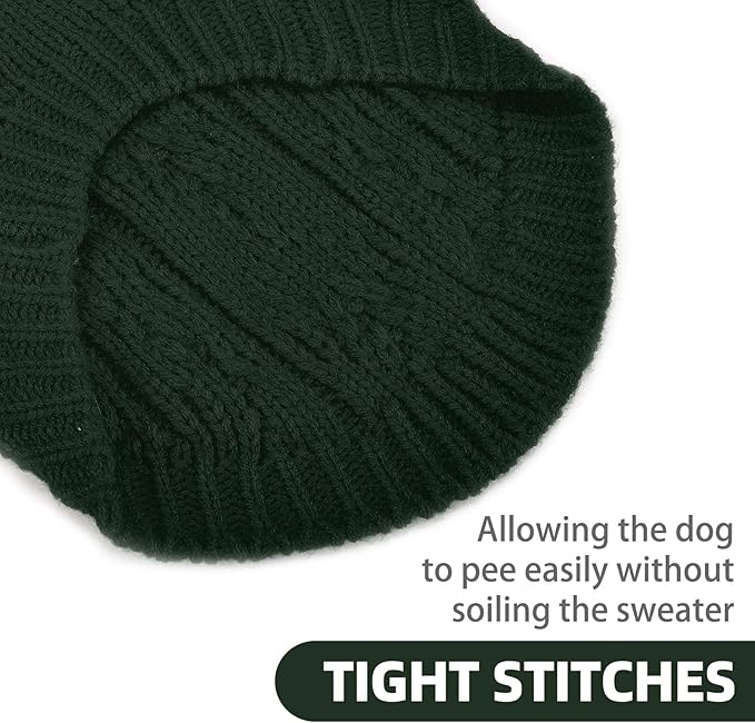 PUPTECK Dog Sweater, Turtleneck Warm Knitted Pullover Coat, Thick Cable Knitwear Clothes in Winter, Pet Apparel Outfits for Small Medium Dogs, for Cold Weather Indoor & Outdoor, Deep Green SM