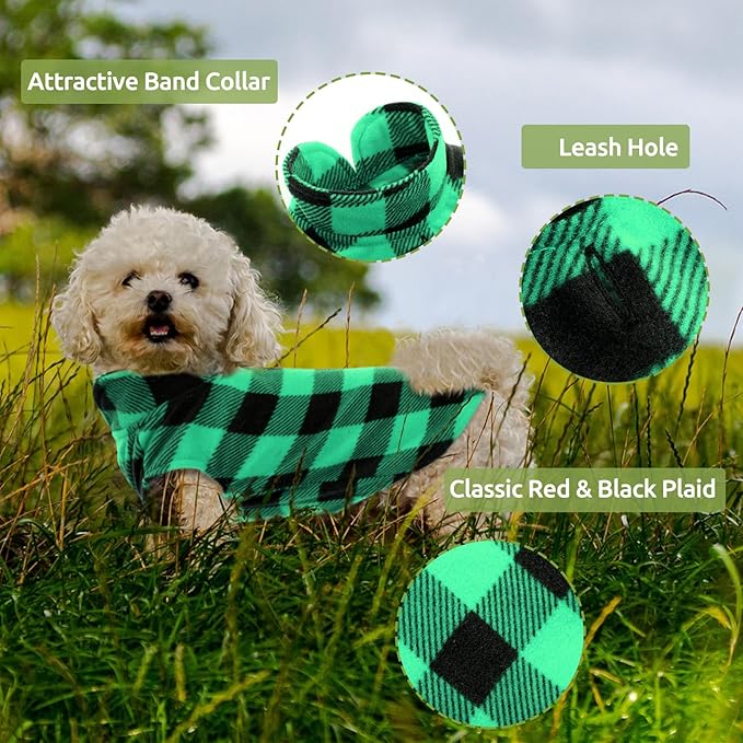 Kama Bridal 3 Pack Dog Coat - Spring, Autumn, Winter - Fleece Vest for Cats & Small/Medium Dogs - Blue, Green, Black Plaid (XS)