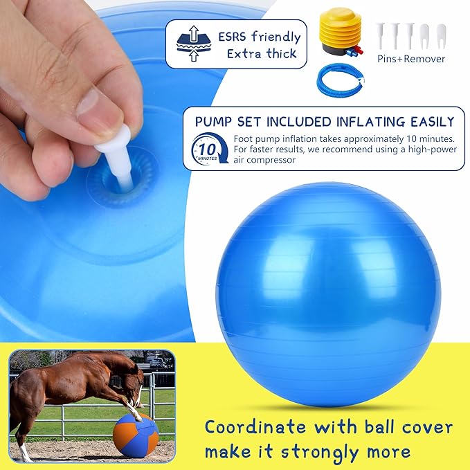 Herding Ball for Dogs and Horses - 18" Jolly Ball for Dogs, Agility Training Equipment, Herding for Australian/German Shepherd, Improved Bite-Resistant, Reinforced Sewing Dog Toys - Blue&Orange (NEW)