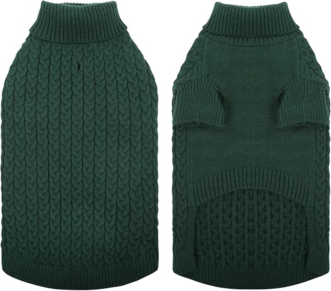 SAWMONG Dog Sweater, Dog Sweaters for Small Dogs Girls Boys, Pullover Turtleneck Knitted Doggy Sweatshirt, Cold Weather Pet Clothes（Green, Small