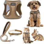 GAMUDA Small Pet Harness Collar and Leash Set, Step in No Chock No Pull Linen Fabric Soft Mesh Dog Vest Harnesses Reflective for Dogs Puppy Cats Kitten Rabbit (Brown, XL)