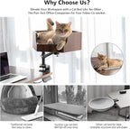 Adjustable Cat Desk Bed with Dual-Protection Locking & 360° Rotation - Super Sturd Space-Saving Perch, Easy Install Modern Design - Supports 28lbs (Walnut/Aluminum Surface)