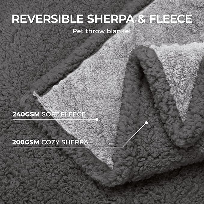 Waterproof Pet Blanket, Liquid Pee Proof Dog Blankets for Sofa Bed Couch, Reversible Sherpa Fleece Furniture Protector Cover for Small Medium Large Dogs Cats,Light Grey Medium（57" x 40"）