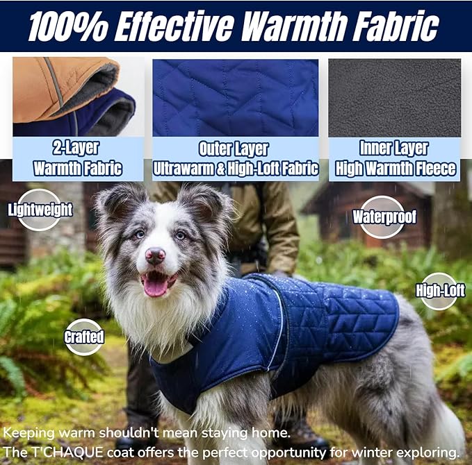 Outdoor Classic Quilted Upgraded Dog Winter Coat, Waterproof & Ultra Warmth Coats for Extra Large Dogs, Easy On & Off Jacket Chest Adjustable, Thick Pet Clothes for Great Dane Doberman(Blue,3XL)