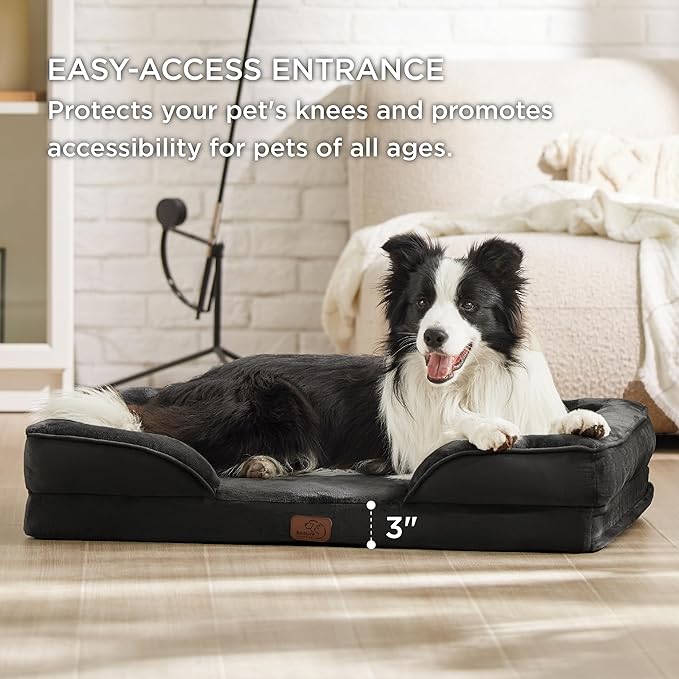 Bedsure XL Orthopedic Dog Bed for Extra Large Dogs - Washable XLarge Dog Cat Bed Waterproof, Comfort Dogs Couch Sofa with Washable Removable Cover, Pet Bed with Nonskid Bottom, Black, 42"