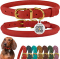 BronzeDog Rolled Leather Dog Collar with QR ID Tag, Adjustable Soft Round Collars for Small Medium Large Dogs Puppy (9" - 11" Neck Size, Classic Red)